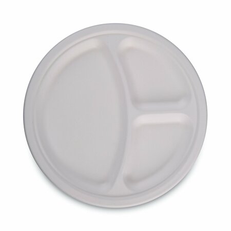 Boardwalk Bagasse Molded Fiber Dinnerware, 3-Compartment Plate, 10", Wht, PK500 BWKPLATEWF3CM10